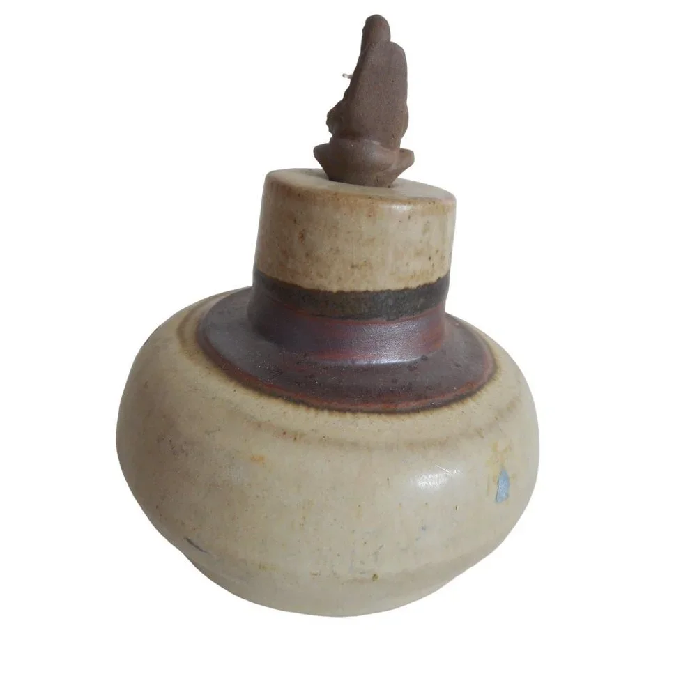 Vintage 1985 Flat Earth Pottery Duck Wick Topper Oil Lamp Vase Artist Signed #3 - Picture 4 of 11